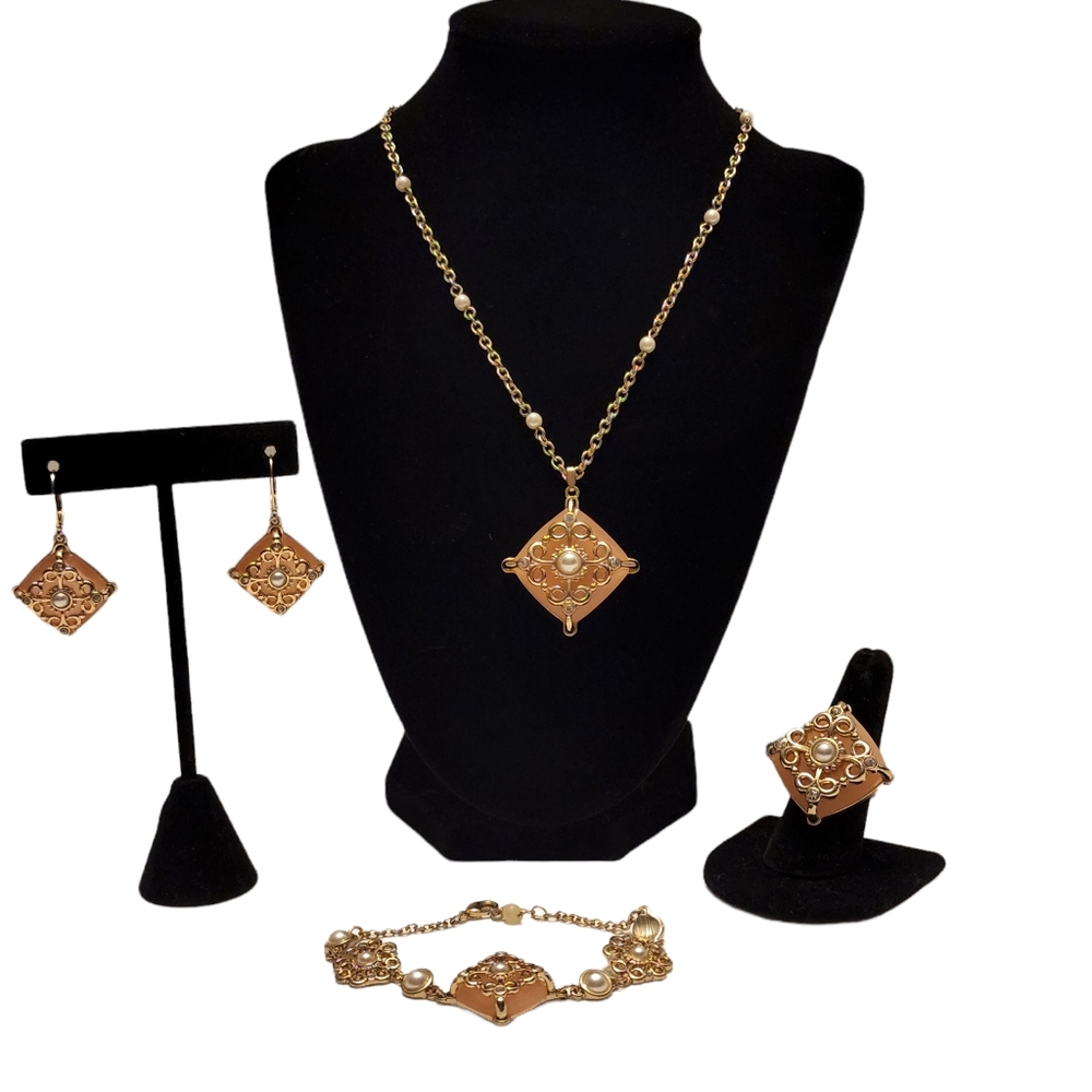 Vintage Avon Earrings, Necklace, Bracelet And Ring Set. Ring Size 8